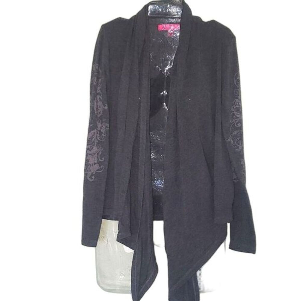 Almost Famous Gray Open Front Cardigan Medium - Studded Sleeve‎ Detail Boho Fall